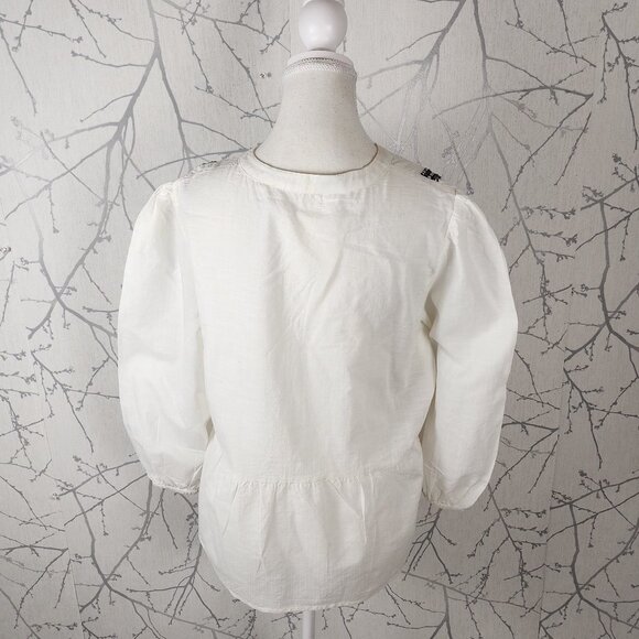 Reitmans White Cotton Blend Leaf Embroidered Peasant Blouse - Picture 4 of 5
